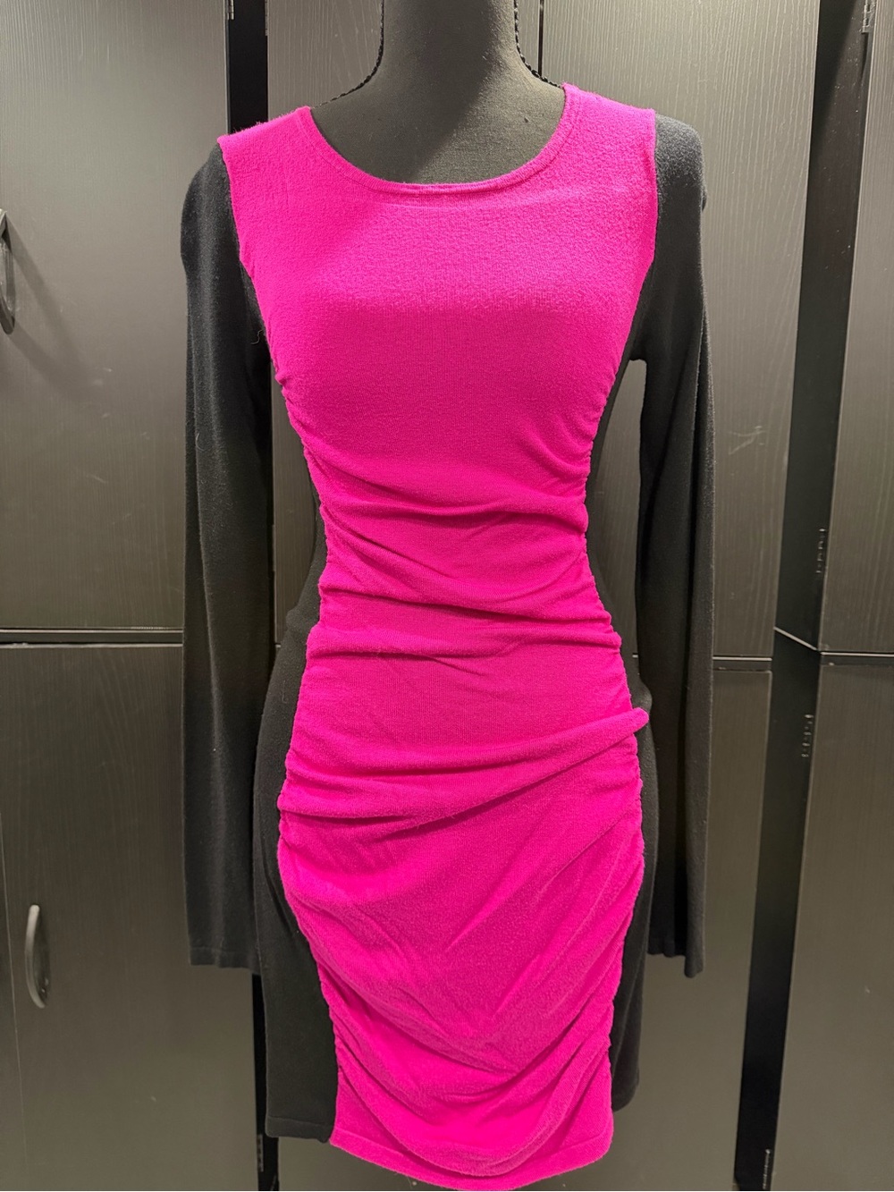 Express Fuchsia & Black Ruched Mini Dress